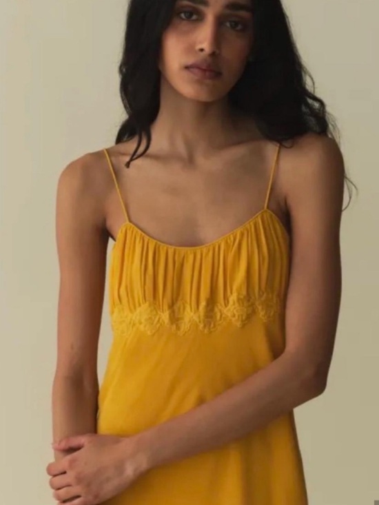 Doen Dresses & Skirts - Doen Mustard Yellow Spaghetti Strap Mini Dress